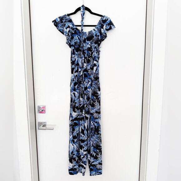 Tommy Bahama Off the Shoulder Blue Tropical Jumpsuit - Picture 7 of 9